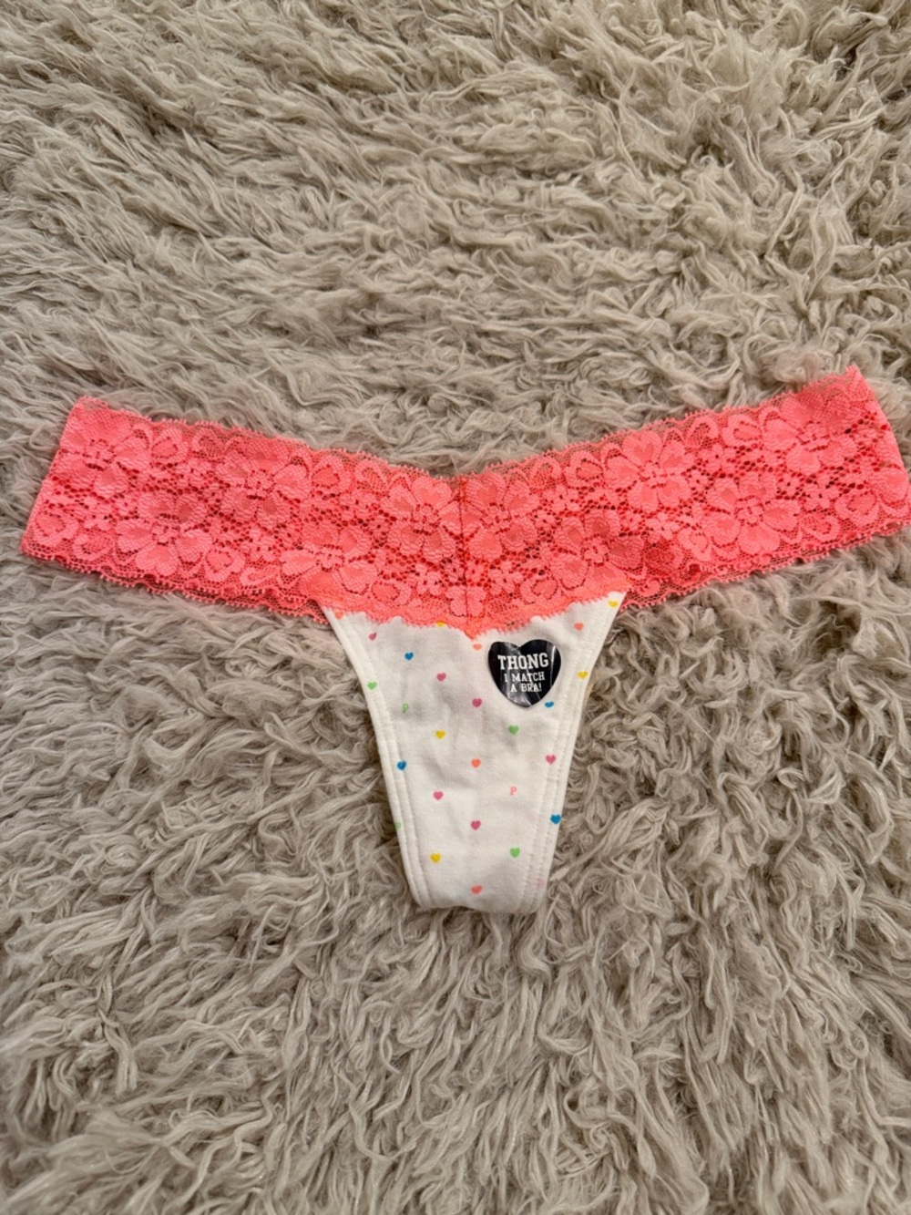 NWT Vintage VS PINK Lace Trim Cotton Polka Dot Extra Low Rise Thong Panty XSmall
